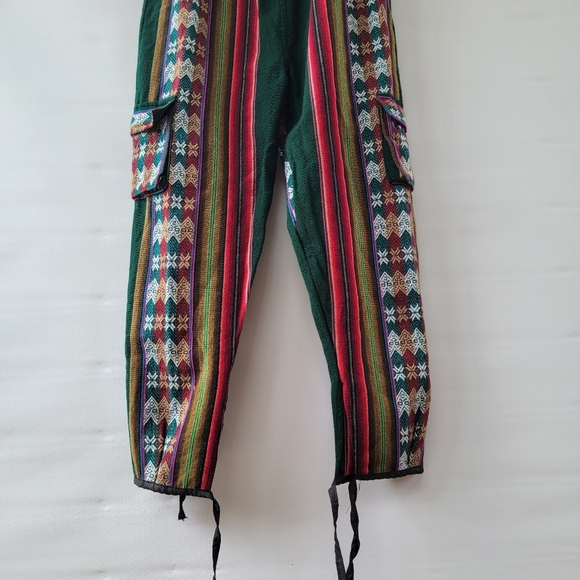 Kilim Peruvian Baggy Cargo Pants Women's Large Boho Folk  Textile Funky Joggers - Picture 3 of 9